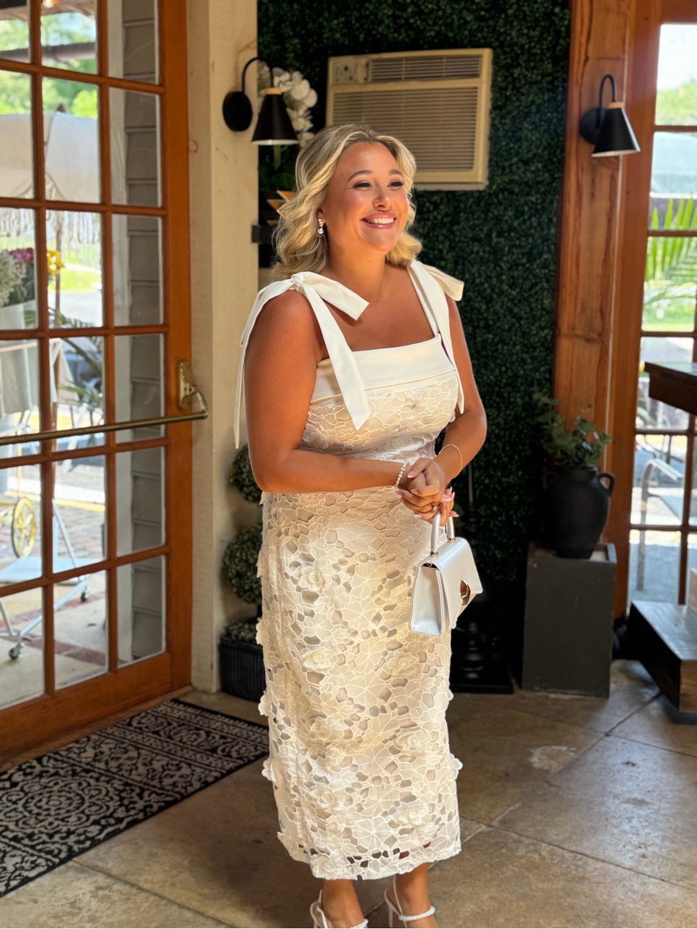 Bridal Shower Dress from Nordstrom Cream Lace Midi Dress with Bow Strap